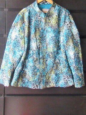 Tan Jay Size 20W Blazer, Full Front Zip, Blue, Black, Yellow 'Quilted'      T227